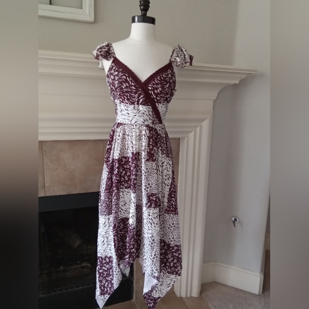 Maurices Red and White Asymmetrical Sundress with Sweetheart Neckline